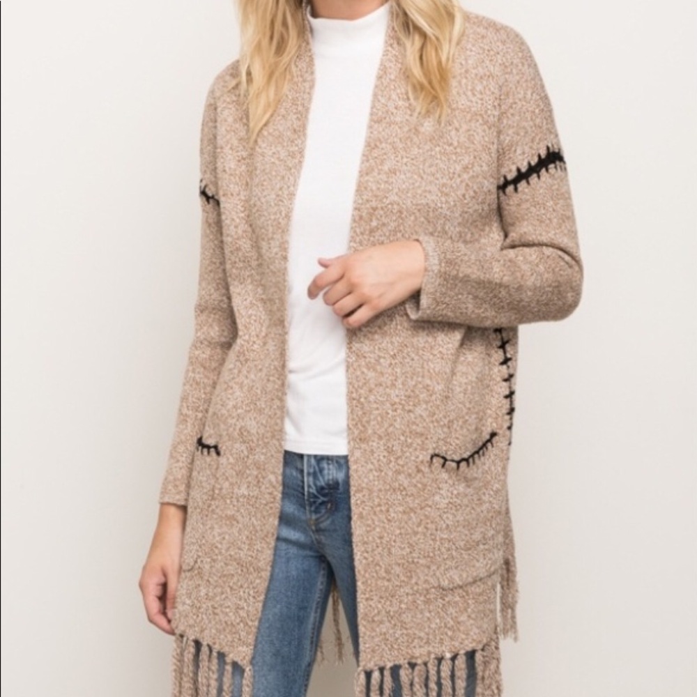 Mystree fringed open front cardigan sweater